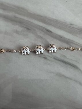 Gold-Tone & White Enamel Elephant Charm Bracelet